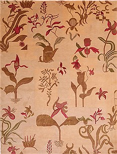 Indian Indo-Tibetan Beige Rectangle 9x12 ft Wool Carpet 30871