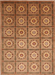 Indian Indo-Tibetan Beige Rectangle 8x11 ft Wool Carpet 30873