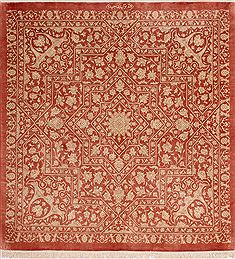 Qum Red Square Hand Knotted 3'3" X 3'3"  Area Rug 254-49142