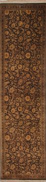 Persian Qum Black Runner 6 to 9 ft silk Carpet 72520