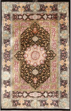 Persian Qum Blue Rectangle 5x8 ft silk Carpet 74421