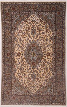 Persian Kashan Beige Rectangle 5x7 ft Wool Carpet 74428