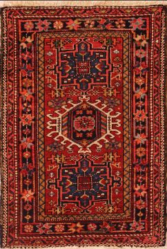 Persian Gharajeh Red Rectangle 3x4 ft Wool Carpet 74431
