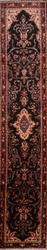 Persian Hamedan Black Runner 13 to 15 ft Wool Carpet 74876