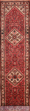 Persian Hamedan Red Runner 13 to 15 ft Wool Carpet 74894