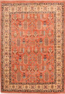 Pakistani Chobi Orange Rectangle 4x6 ft Wool Carpet 75237