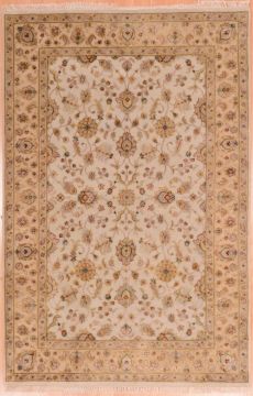 Indian Jaipur Beige Rectangle 4x6 ft wool and raised silk Carpet 75277