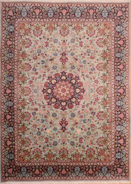 Persian Yazd Beige Rectangle 8x11 ft Wool Carpet 75372