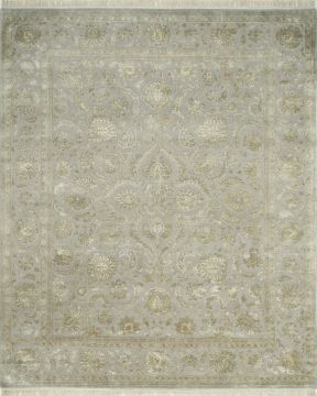 Indian Jaipur Grey Rectangle 10x13 ft wool and silk Carpet 75471