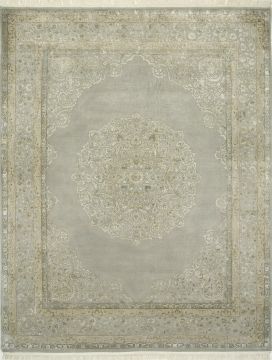 Indian Jaipur Grey Rectangle 10x13 ft wool and silk Carpet 75472