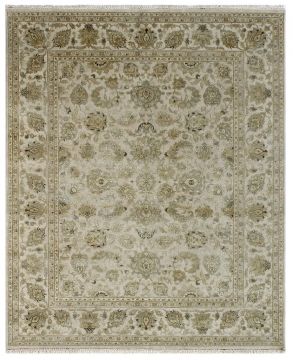 Indian Jaipur White Rectangle 10x13 ft wool and silk Carpet 75475