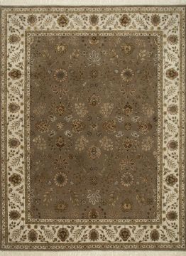 Indian Jaipur Brown Rectangle 9x12 ft wool and silk Carpet 75479