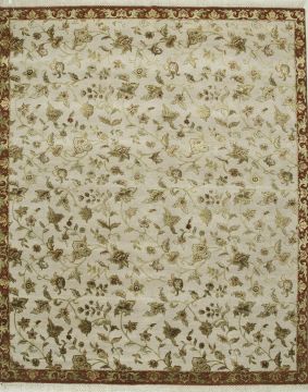 Indian Jaipur White Rectangle 9x12 ft wool and silk Carpet 75524