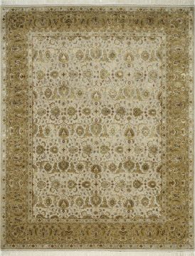 Indian Jaipur White Rectangle 3x5 ft wool and silk Carpet 75546