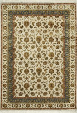 Indian Jaipur White Rectangle 3x5 ft wool and silk Carpet 75547