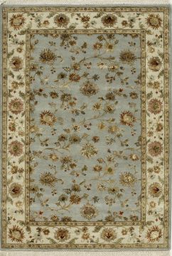 Indian Jaipur Blue Rectangle 6x9 ft wool and silk Carpet 75581