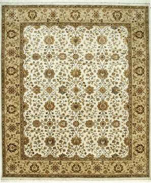 Indian Jaipur White Rectangle 6x9 ft silk Carpet 75613