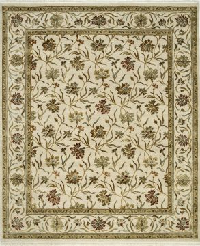 Indian Jaipur White Rectangle 8x10 ft wool and silk Carpet 75615