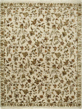 Indian Jaipur White Rectangle 8x10 ft wool and silk Carpet 75621