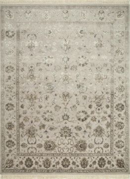 Indian Jaipur White Rectangle 8x10 ft wool and silk Carpet 75675