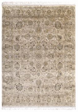 Indian Jaipur Beige Rectangle 6x9 ft silk Carpet 75689