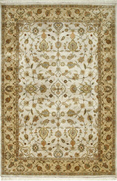 Indian Jaipur White Rectangle 6x9 ft silk Carpet 75722