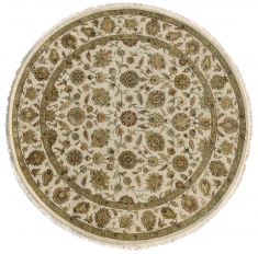 Indian Jaipur White Round 9 ft and Larger wool and silk Carpet 75727