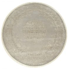 Indian Jaipur Grey Round 9 ft and Larger wool and silk Carpet 75737