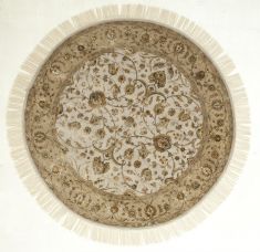 Indian Jaipur White Round 7 to 8 ft wool and silk Carpet 75831