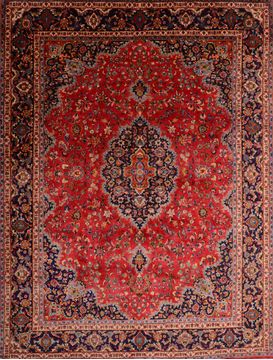Persian Mashad Red Rectangle 10x13 ft Wool Carpet 75978