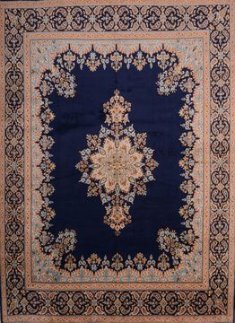 Persian Kerman Blue Rectangle 10x14 ft Wool Carpet 75980
