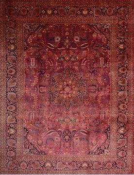 Persian Mashad Red Rectangle 10x13 ft Wool Carpet 75985