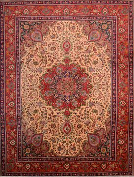 Persian Tabriz Beige Rectangle 10x13 ft Wool Carpet 76026