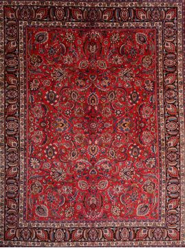 Persian Mashad Red Rectangle 10x13 ft Wool Carpet 76032
