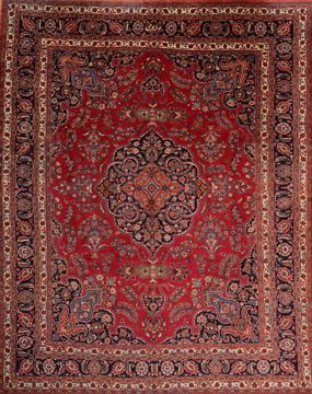 Mashad Red Hand Knotted 9'7" X 11'11"  Area Rug 100-76046