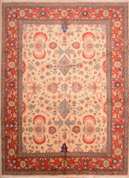 Persian Moshk Abad Red Rectangle 10x14 ft Wool Carpet 76245