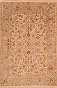 Indian Jaipur Beige Rectangle 4x6 ft Wool and Silk Carpet 76298