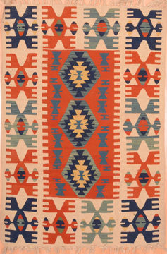 Kilim Red Hand Knotted 3'10" X 5'1"  Area Rug 100-76441