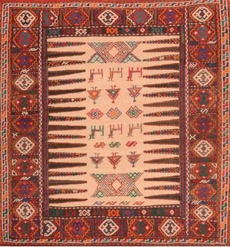 Afghan Kilim Red Square 4 ft and Smaller Wool Carpet 76500