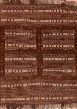 Afghan Kilim Brown Square 4 ft and Smaller Wool Carpet 76504