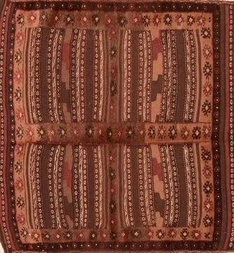 Afghan Kilim Brown Square 4 ft and Smaller Wool Carpet 76505