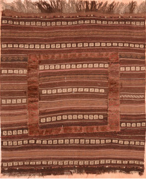 Afghan Kilim Brown Square 4 ft and Smaller Wool Carpet 76531