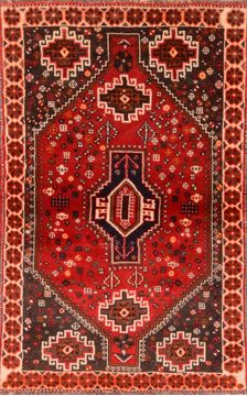Qashqai Red Hand Knotted 3'5" X 5'5"  Area Rug 100-89771