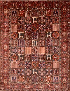 Persian Bakhtiar Brown Rectangle 10x13 ft Wool Carpet 89844