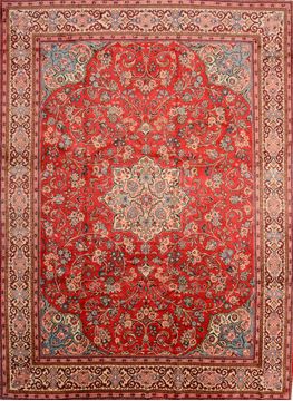 Persian Moshk Abad Red Rectangle 10x13 ft Wool Carpet 89849