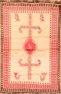 Afghan Gabbeh Red Rectangle 4x6 ft Wool Carpet 89902
