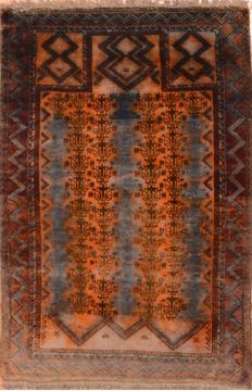 Afghan Baluch Orange Rectangle 3x5 ft Wool Carpet 89928