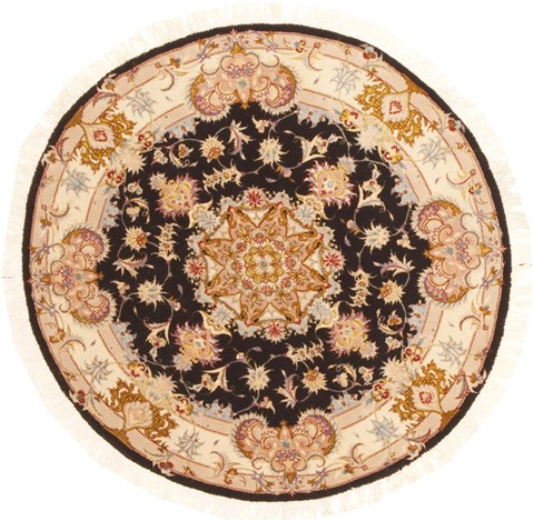 Tabriz Black Round Hand Knotted 33 X 33 Area Rug 100-10502 Image 0