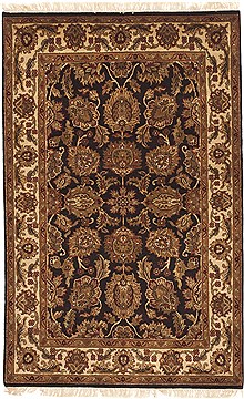Indian Jaipur Black Rectangle 4x6 ft Wool Carpet 10517