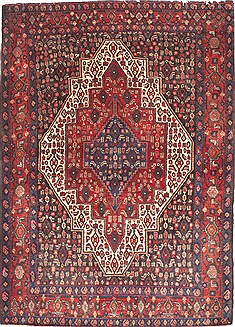 Sanandaj Blue Hand Knotted 4'0" X 5'0"  Area Rug 100-10527